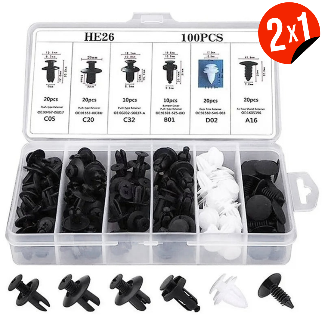 KIT 100 CLIP BROCHE RETENCION – Reemplaza Clips Rotos – Deja Tu Auto Como Nuevo Sin Esfuerzo-Oferta 2x1