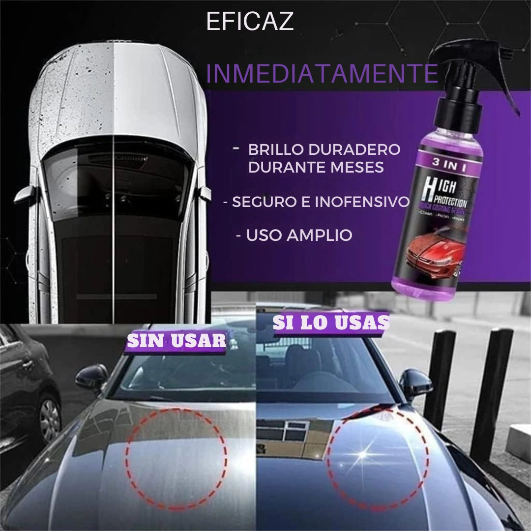Spray Cerámico 3 en 1 – Protege y Brilla – Mantén tu auto como nuevo por meses, aunque duerma al sol-50% Descuento