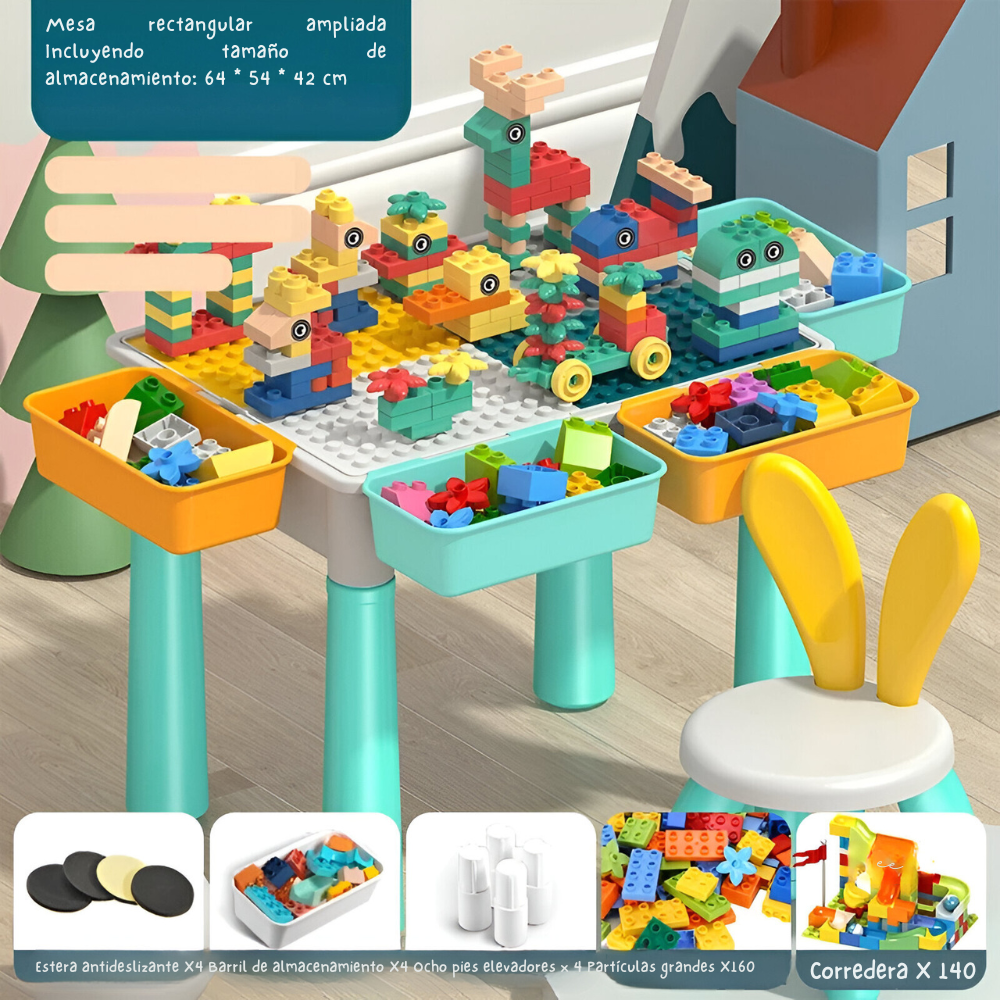 LEGO Play & Build Set: "Mesa Legos Juegos De Bloques Infantil+Set de Bloques + 2 Sillas