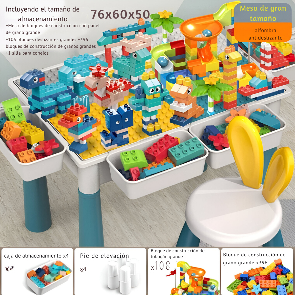 LEGO Play & Build Set: "Mesa Legos Juegos De Bloques Infantil+Set de Bloques + 2 Sillas