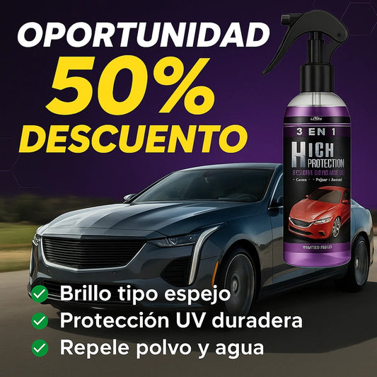 Spray Cerámico 3 en 1 – Protege y Brilla – Mantén tu auto como nuevo por meses, aunque duerma al sol-50% Descuento